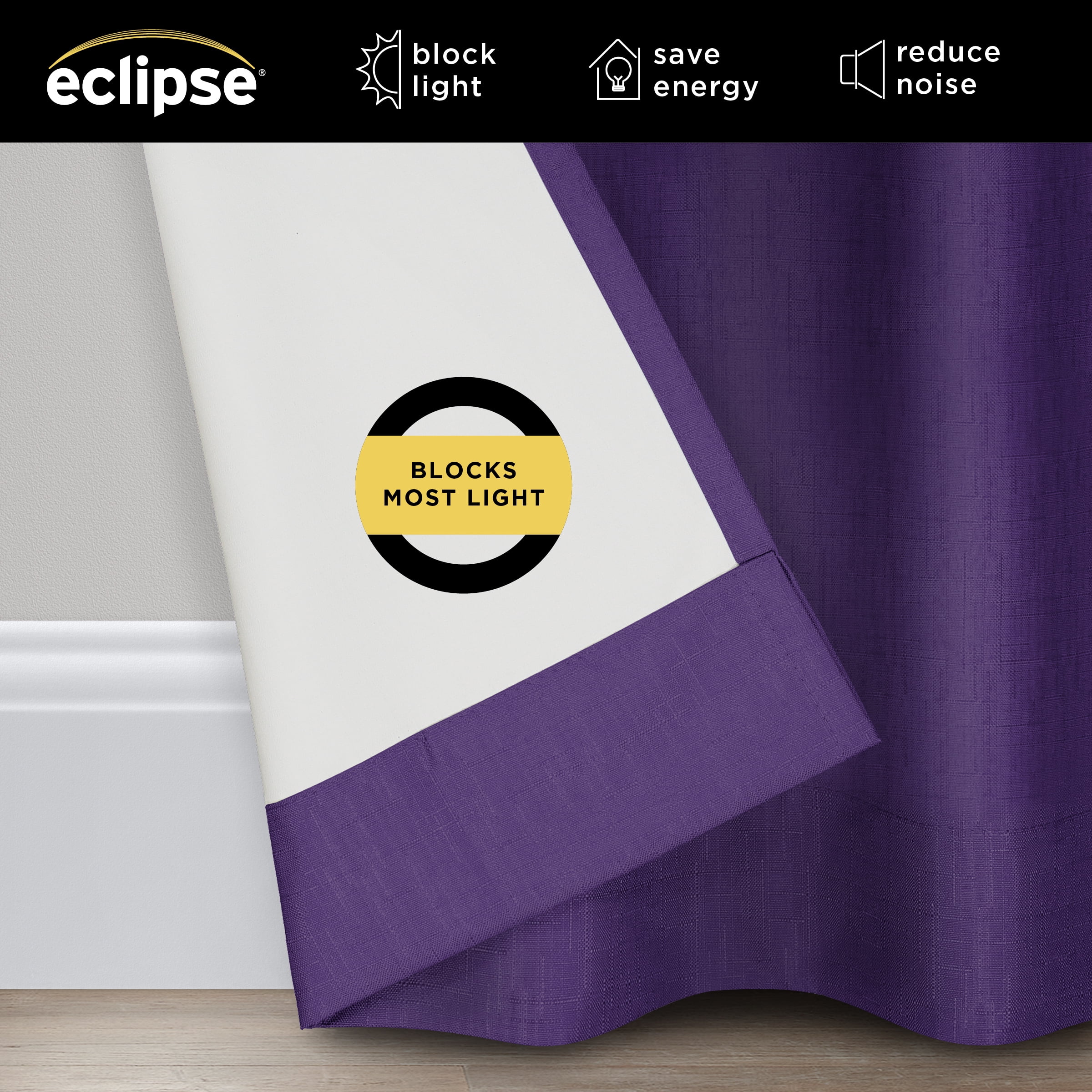 Eclipse Kendall Modern Blackout Curtains, 54 In Long x 42 In Wide, Purple, Sold as a Single Curtain Panel