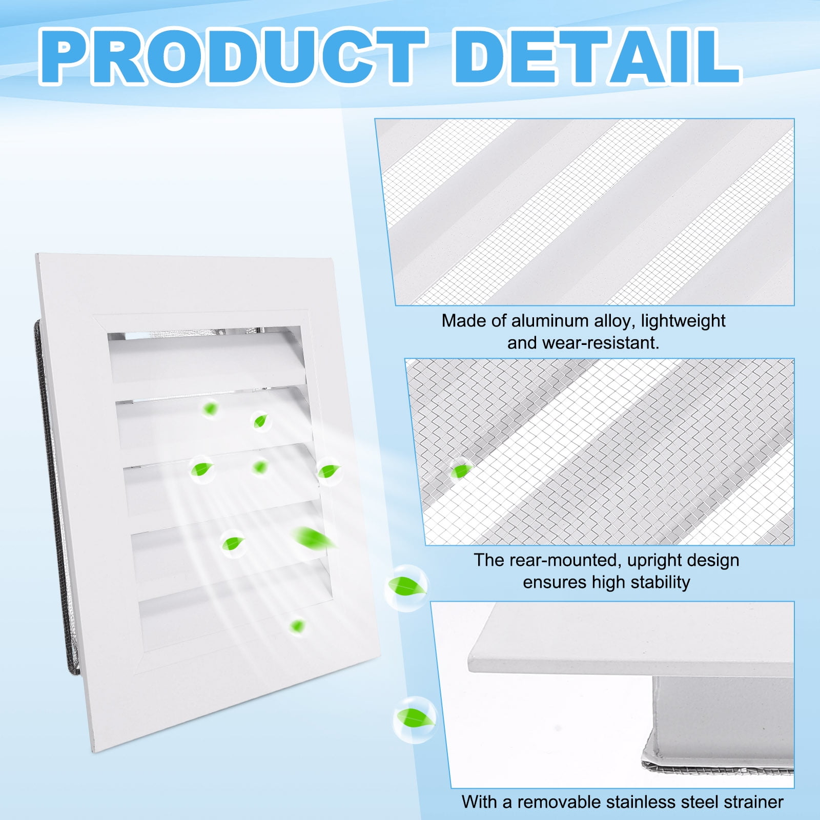 Uxcell 10x10 Inch Gable Vent, 1PCS Aluminum Alloy Wall Shed Vents with Strainer, White