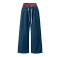 thumbnail image 4 of Jovrlynd Wide Leg Sweatpants Women Drawstring Pockets High Waist Plaid Loose Joggers Casual Fleece Baggy Lounge Pants, S-3XL, 4 of 8