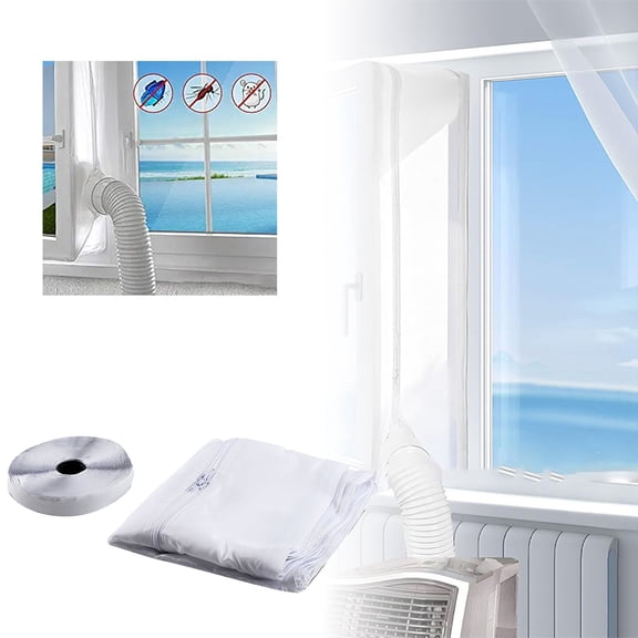 Portable Air Conditioner Window Seal Kit – 300CM AC Sealing Cloth with Zipper for Exhaust Hose, Waterproof Windproof Hot Air Stop Window Cover for Mobile AC Units, Tumble Dryers & Dehumidifiers (1PC)