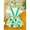 thumbnail image 4 of Suealasg Toddler Girls Irish Festivals Outfits 3M 6M 9M 12M 18M Infant Girls Short Sleeve Letter Romper +Shamrock Print Suspender Skirts +Headband 3Piece Casual Spring Clothing for Baby Girls, 4 of 9