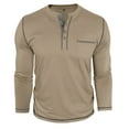 thumbnail image 4 of JUSLIO Button-Up Long Sleeve T Shirts for Men Cotton with Pockets Tops Solid Long sleeve Round Neck Tops Khaki XL, 4 of 7