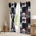 thumbnail image 3 of Rustic Bear Blackout Curtains, Farm Country Vintage Curtains & Drapes Hunting Cabin Wooden Lodge Curtains Forest Plaid Patchwork Window Curtains, Red Gray Black, 42"Wx90"L 2 Panels, 3 of 5