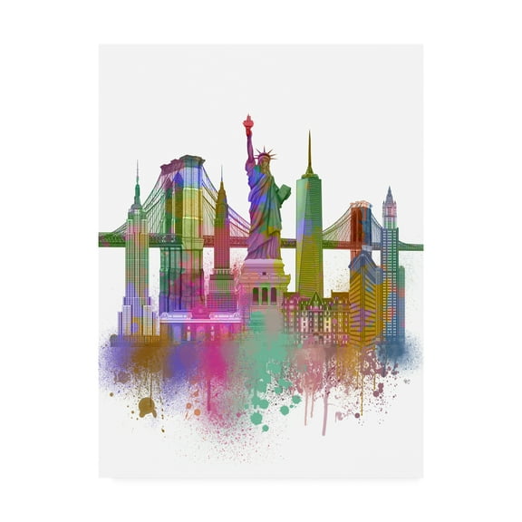 Trademark Fine Art 'New York Skyline Rainbow Bright ' Canvas Art by Fab Funky