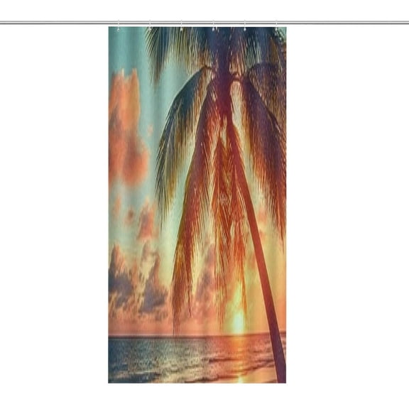 RKSupls Waterproof Shower Curtain, Palm Sunset Shore Reflection Polyester Shower Curtain with Hooks for Chic Elegant Home Bathtub Bathroom Decor Washable
