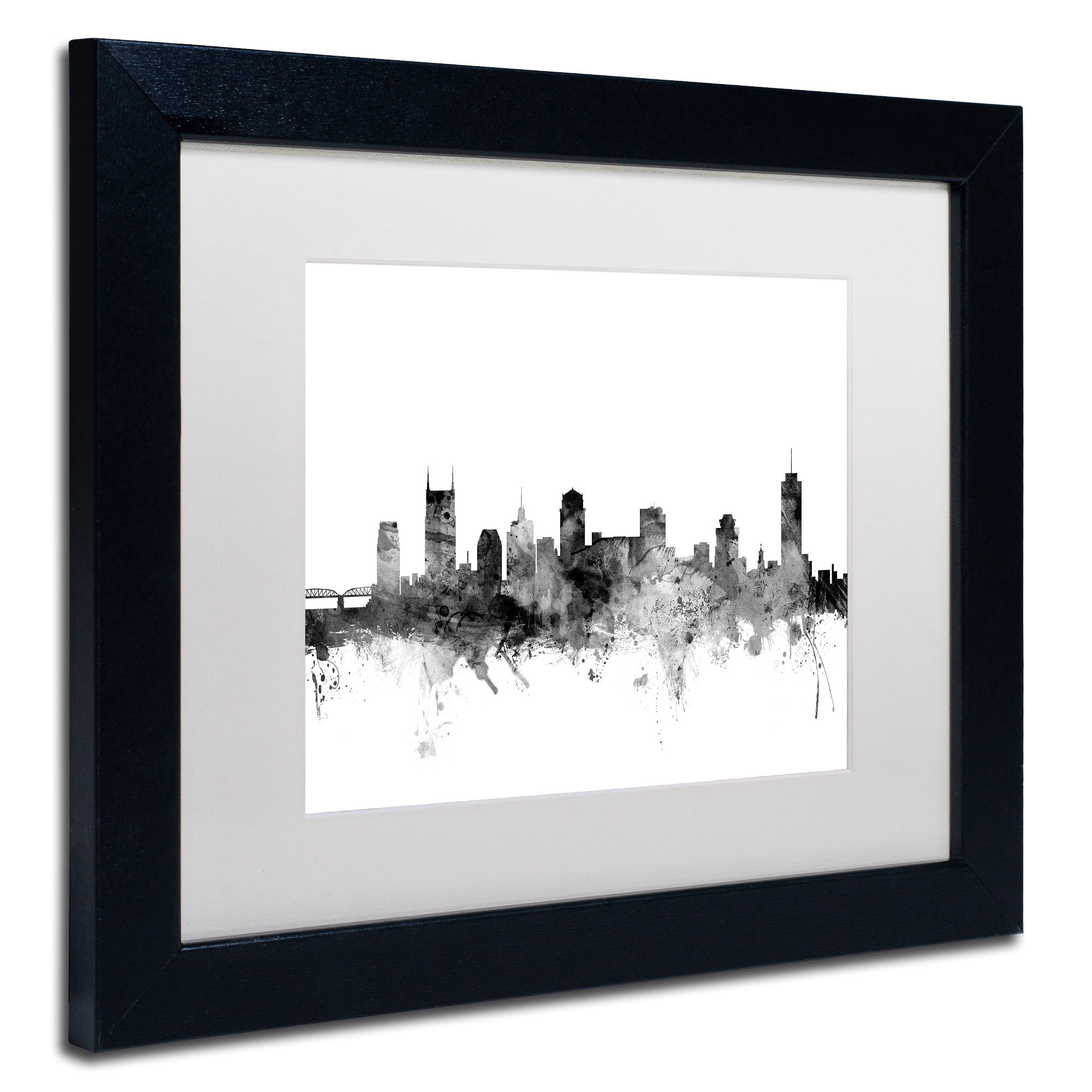 Trademark Fine Art "Nashville TN Skyline B&W" Canvas Art by Michael Tompsett, White Matte, Black Frame