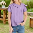 thumbnail image 5 of lcziwo Shirts for Girls Summer Cute Lace Eyelet V Neck Tshirts Solid Casual Petal Short Sleeve Tees Going Out Tops Purple Mens Gifts, 5 of 9