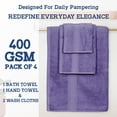 thumbnail image 3 of Casa Lino 4Pc Premium Bath Towel Set (1 Bath Towel, 2 Washcloths, 1 Hand Towel) - 100% Cotton, 400GSM & Ultra Absorbent (Purple), 3 of 7