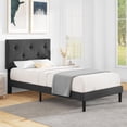 thumbnail image 2 of Flolinda Twin Size Bed Frame with Fabric Headboard, Strong Wooden Slats, Non-Slip and Noise-Free, No Box Spring Needed, Easy Assembly, Dark Grey, 2 of 8