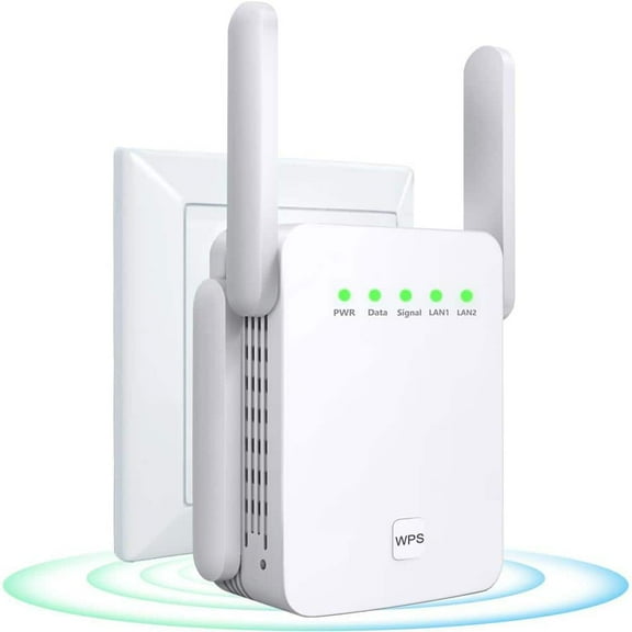Afoxsos Repeater Wi-Fi Signal Booster 2. 4GHz Dual Band Wireless Repeater, 4 Antennas 360° WiFi Amplifier with Ethernet, White