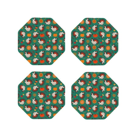 

Tideii Turkey And Thanksgiving1 for Leather Coasters 4 Pieces Anti-fouling and Anti-scalding Decorative Coasters Suitable for Restaurants Kitchens Coffee Shops-Octagon