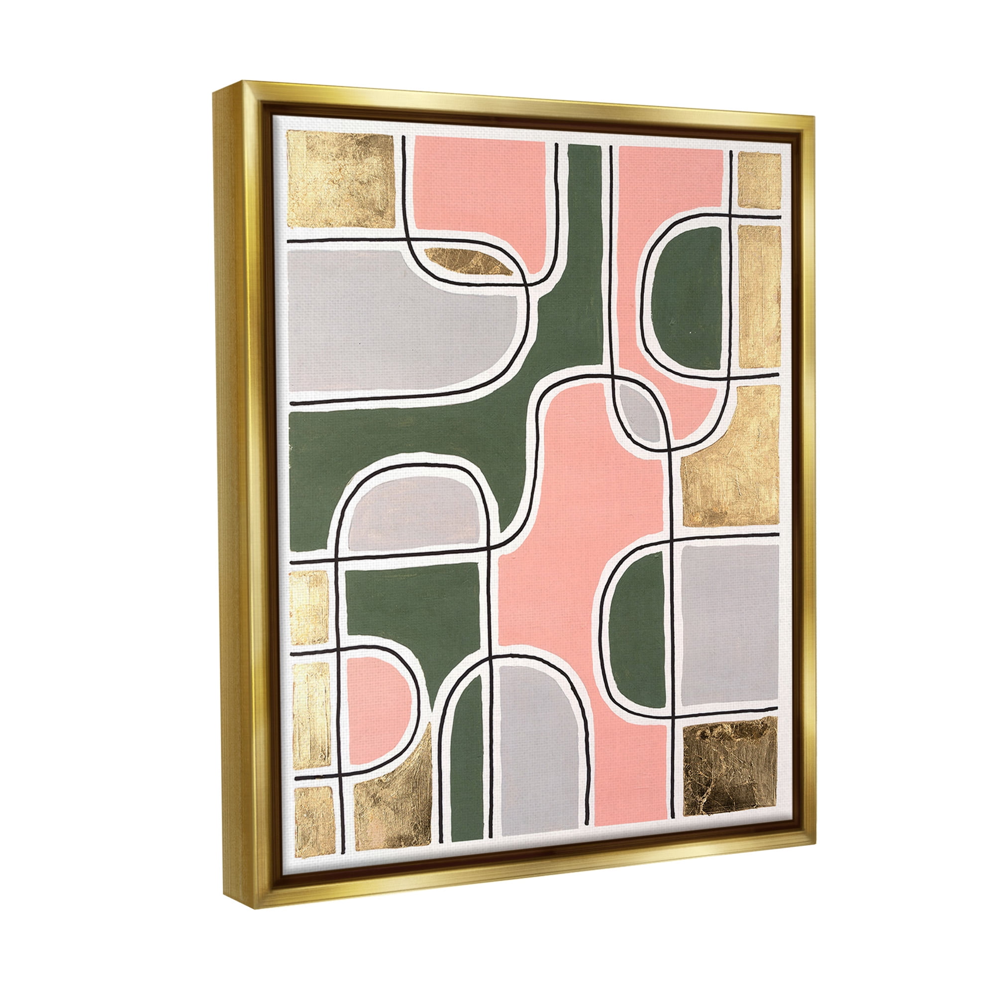 Stupell Industries Modern Shapes & Glam Abstract Painting Gold Floater Framed Canvas Art Print Wall Art, 17 x 21