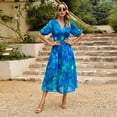 thumbnail image 4 of IDOPIP Womens Summer Short Sleeve V Neck Wrap Maxi Dress Casual Boho Floral Wedding Guest Dresses, 4 of 7