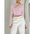 thumbnail image 4 of Women Basic Long Sleeve T Shirt Crew Neck Slim Fitted Crop Top Solid Y2k Going Out Tight Tees Tops with Thumb Holes, 4 of 6