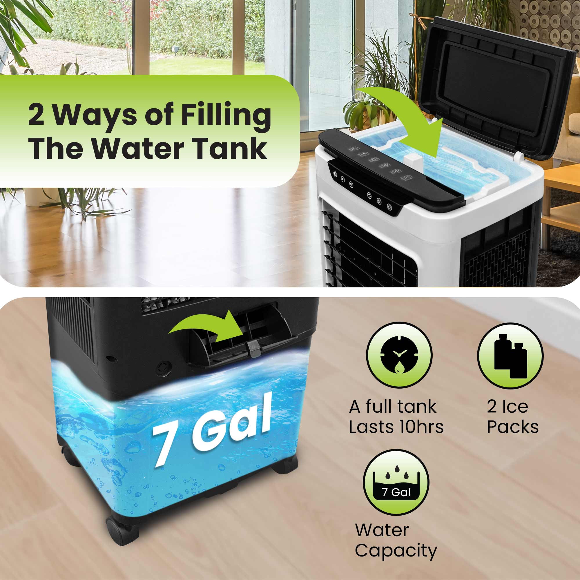 Gorilla Gadgets Powerful Swamp Cooler 5300 CFM, 7 Gallons Water Tank, Portable Indoor Evaporative Air Cooler, Remote Included, Swing Mode, Modern Design, 3 Speeds (LBW-6500RC)