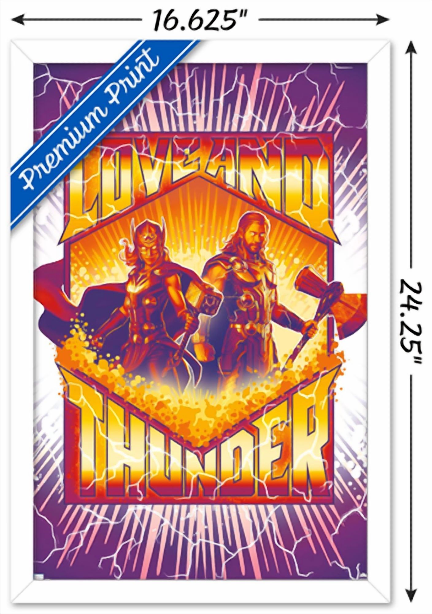 Marvel Thor: Love and Thunder - Purple Lightning Wall Poster, 14.725" x 22.375" Framed