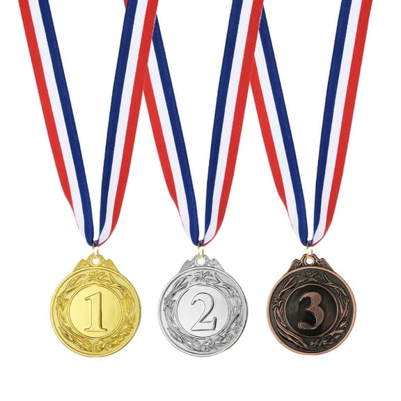 Uxcell 2" Metal Award Medals, 3 Pcs 1st 2nd 3rd Winner Medals with Neck Ribbon for Competitions, Golden/Silver/Brown (Wreath Style)