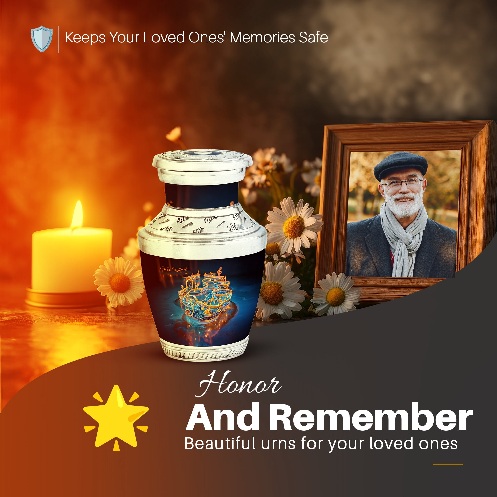 Yatskia Golden Music Small Funeral Urns for Human Ashes Adult Male and Female, Little Keepsake Urn for Adult Ashes, (Tasty Pack of 1, 3 Inch)
