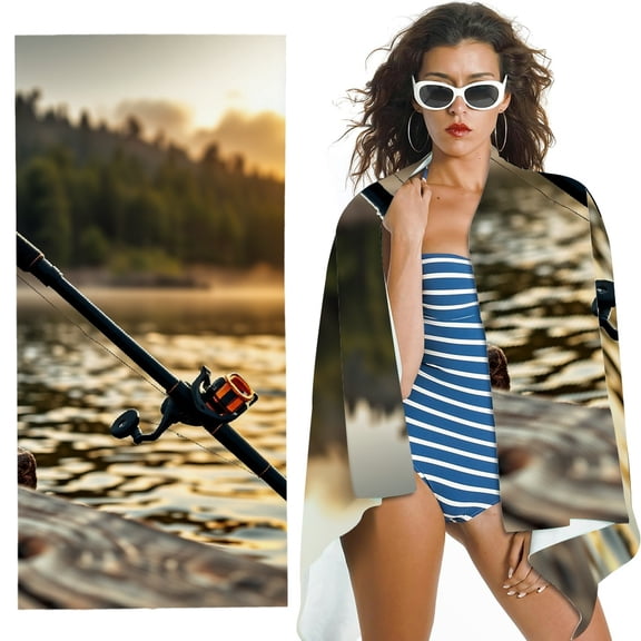 RKSupls Fishing Rod Microfiber Beach Towel, Extra Large Quick Dry Lightweight Absorbent Towel for Travel Swimming Camping, Soft Super Absorbent- 30x60 in