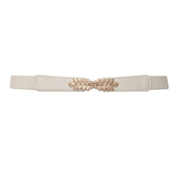 eVogues Plus size Leaf Interlocking Buckle Elastic Belt Off White