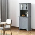 thumbnail image 3 of Demi Bonn 64" Modern Buffet Hutch, Kitchen Pantry Storage Cabinet with Glass Door & Drawer, Microwave Compartment for Dining Room, Home Storage, Gray, 3 of 10