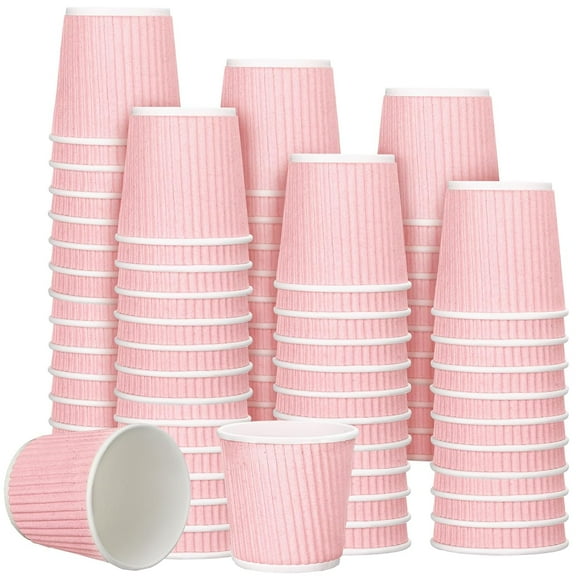 200 Pcs 4 oz Disposable Espresso Coffee Cups Ripple Corrugated Paper Insulated Hot Cups for Party Cold Drinks Hot Beverage Tea(Pink)