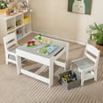 thumbnail image 2 of Costway Kids Table Chairs Set With Storage Boxes Blackboard Whiteboard Drawing Grey, 2 of 12