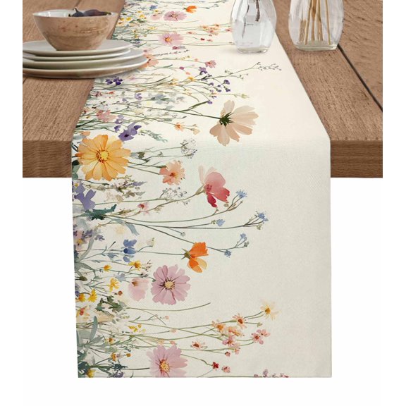 Floral Botanical Spring Table Runner 72 Inches, Vintage Watercolor Flowers Bed Runner Dresser Scarves Tabletop for Indoor Outdoor Parties/Ceremony/Banquet, 16" x 72"