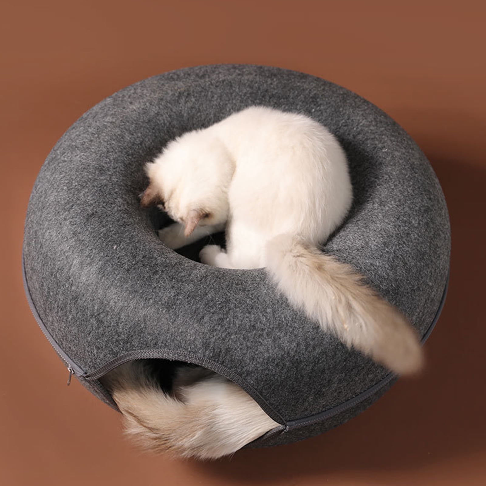 Thicken Round Tunnel Bed Cats Removable Round Toy Felt with Peephole Tube House for Small Pet Kitten