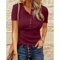 thumbnail image 4 of FreshPretty Women Summer Henley Tunic Top V Neck Short Sleeve Button UP Solid Slim Fit Casual Ribbed Knit Shirt Blouses, 4 of 4