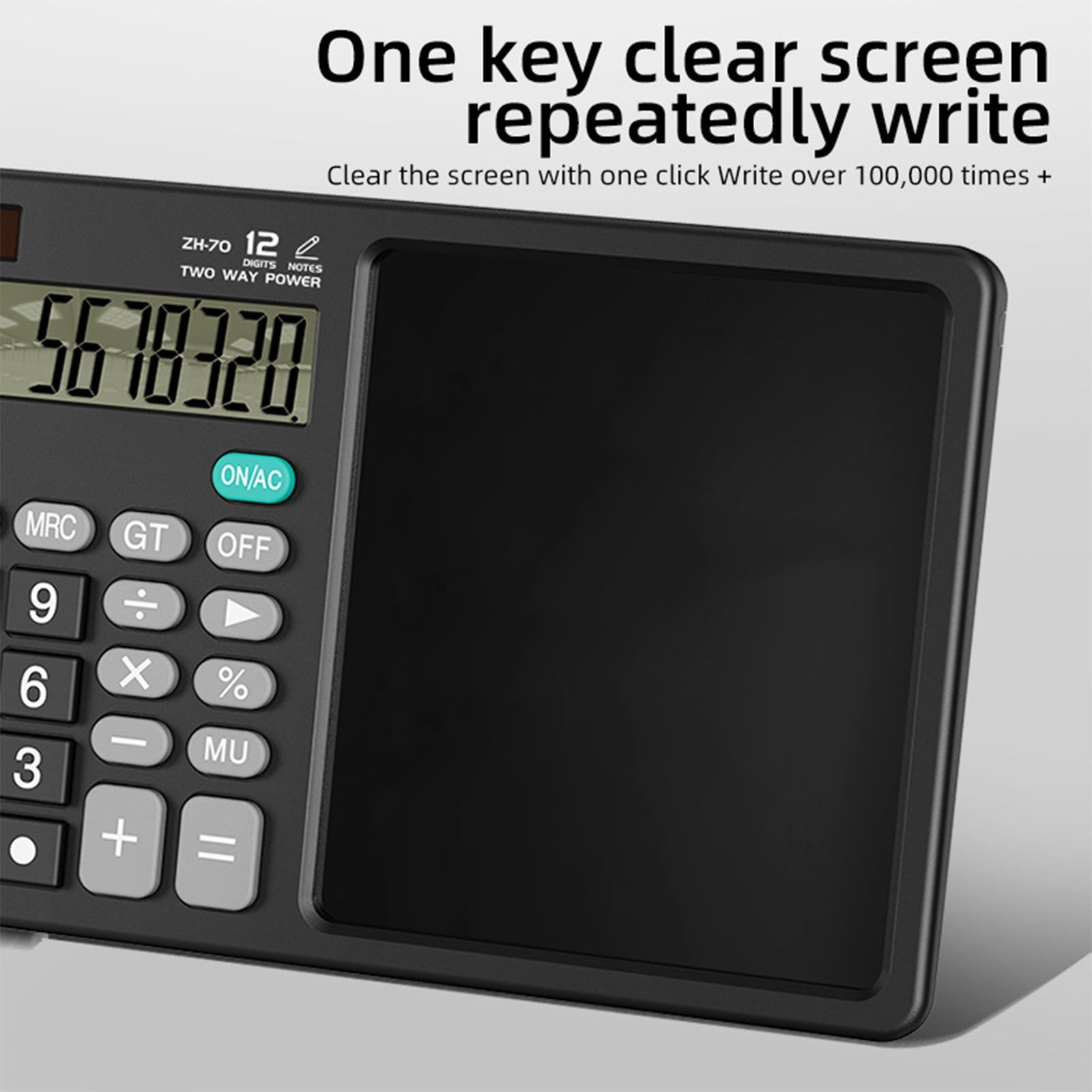 Byujiro Solar-Powered 12-Digit Calculator with LCD Writing Tablet, Dual-Power Desktop Calculator with Large Display, Silent Battery & Solar Calculator for Office, Students, Finance & Daily Use