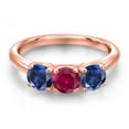 thumbnail image 3 of Gem Stone King 18K Rose Gold Plated Silver Red Created Ruby and Blue Created Sapphire Engagement Ring for Women | 1.80 Cttw | Round 5MM | Gemstone July Birthstone | Size 6, 3 of 6