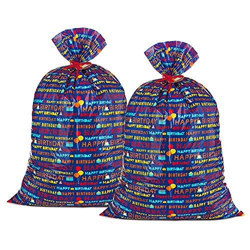 Hallmark 56" Jumbo XL Plastic Gift Bag Bundle (2 Bags Blue Happy