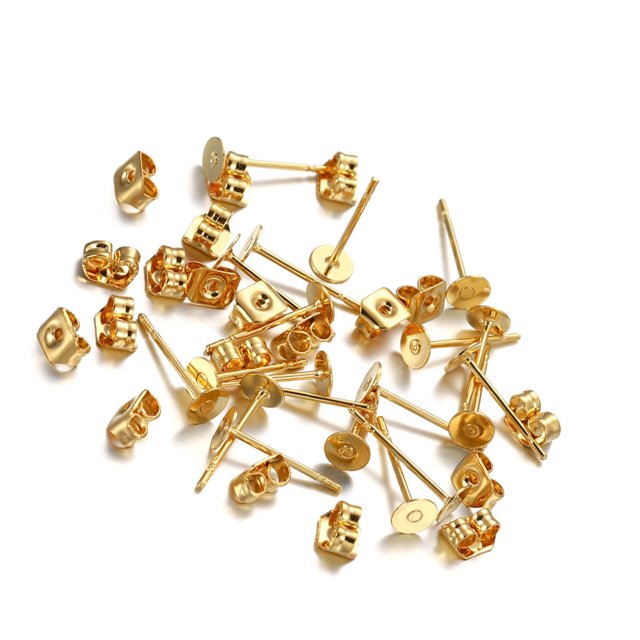 kurtrusly Earring Stud Base Multi Handmade Personality Ear Pins Setting Lady Decorations Daily Jewelry Making Tool Wedding Beach Gold 4mm 1Set