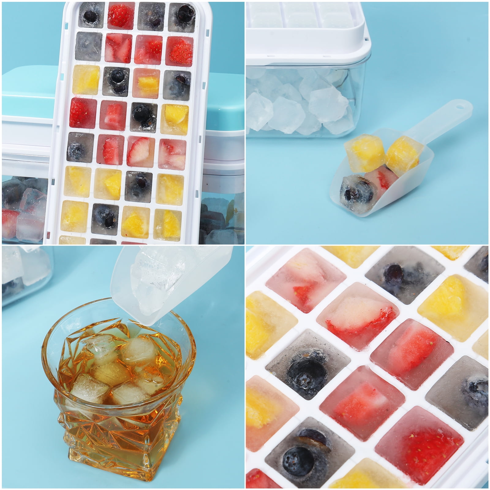 6-in-1 Ice Cube Maker Ice Cube Tray with Lid and Bin, Silicone Ice Trays  for Freezer,Ice Cube Molds Comes With Ice Contain