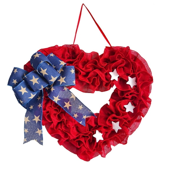 Aximioll 15.74In Independence Day Bow Wreath with Heart Shaped Woven, Patriotic Home Decor for Front Door, Wall, Mantel and Entryway