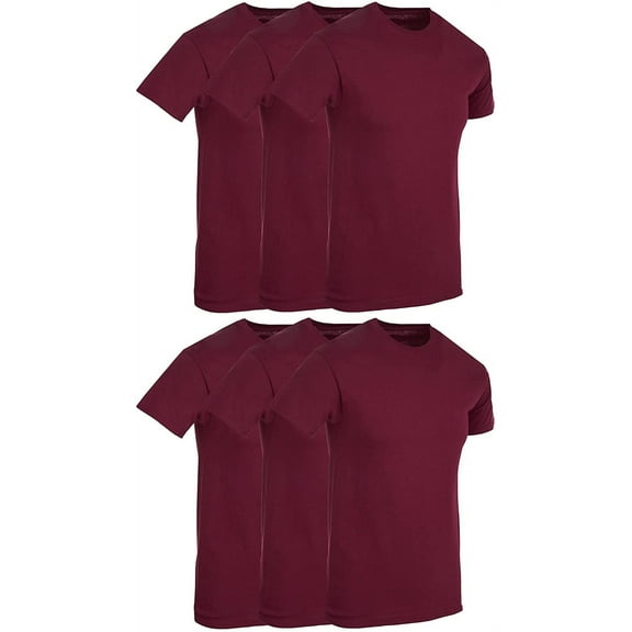 BILLIONHATS 6 Pack Men's Solid Colors Cotton T-Shirts Short Sleeve Lightweight Tees, Bulk (Maroon, 3X-Large)