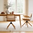 thumbnail image 3 of Art Leon Mid Century Accent Desk Chair No Wheel,PU Leather Rattan Back with Beech Wood Legs,Brown, 3 of 6