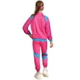 thumbnail image 4 of Doomiva Kids Girls 80s Hip Hop Tracksuit Long Sleeve Zip Up Top Jacket with Sweatpants Headband  Retro Disco Dancewear Pink 12-14, 4 of 5