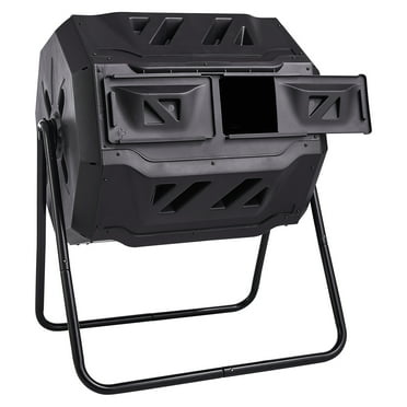 KFFKFF Compost Bin, 43-Gal Two-Section Rotating Compost Mixer, Spacious Tumbler with Dual Access Doors & Metal Support, Eco-Friendly Garden/Kitchen Waste Solution for Outdoor Use
