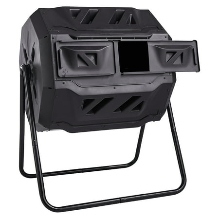 KFFKFF Composting Container, 43-Gallon Double Chamber Rotating Compost Tumbler, Spacious Tumbler Composter with Dual Access Doors and Metal Structure, BPA-Free Compost Bin for Garden, Exterior