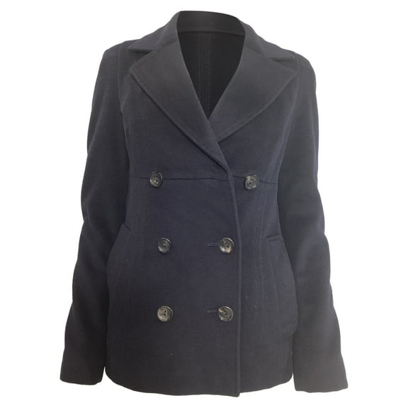 Pre-Owned Max Mara Studio Pea Coat in Navy Blue Virgin Wool