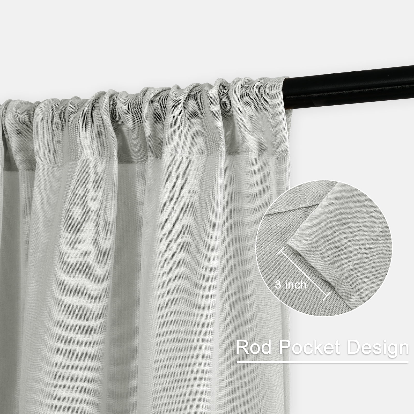 XWZO Semi Sheer Linen Curtains,Privacy Enhancing & Light Filtering Rod Pocket Drapes for Living Room with Tiebacks(Grey,W52 x L63 Inch,2 Panels)
