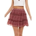 thumbnail image 5 of NFTOEIULA Women Floral Print Elastic Waist Ruffle Hem Layering A-Line Mini Skirt, 5 of 6
