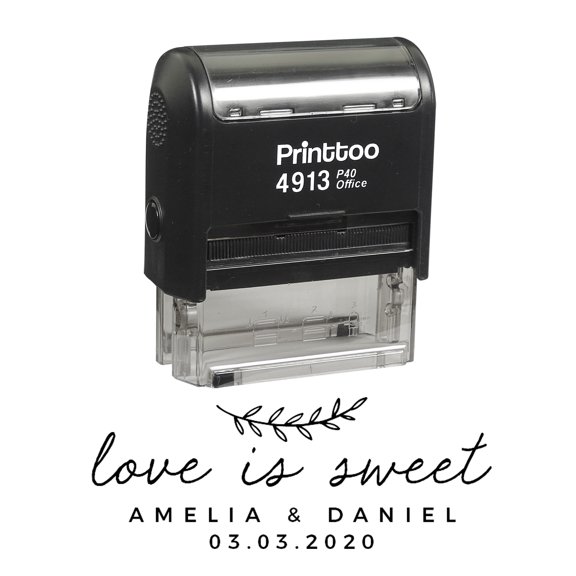 Printtoo Personalized Black Self Inking Love Is Sweet Wedding Favor Stamp Custom Rubber Stamper-58 x 22 mm