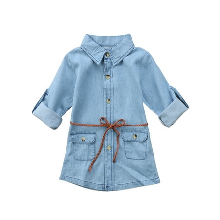 

Farrubbyine8 Toddler Baby Girls Denim T-Shirt Skirt Casual Dress Button Sleeve Length Clothes