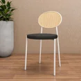 thumbnail image 2 of LeisureMod Euston Dining Chair with Wicker Back and Upholstered Round Seat – Modern Accent Chairs with White Steel Base Set of 4, 2 of 11