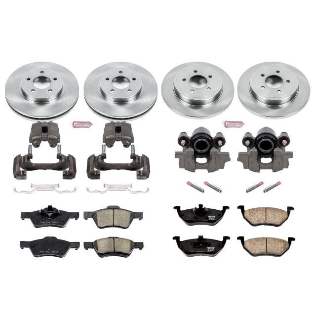 PowerStop Front and Rear Stock Replacement Brake Pad and Rotor Kit with Calipers Fits: FORD MAZDA MERCURY Select Models KCOE4025