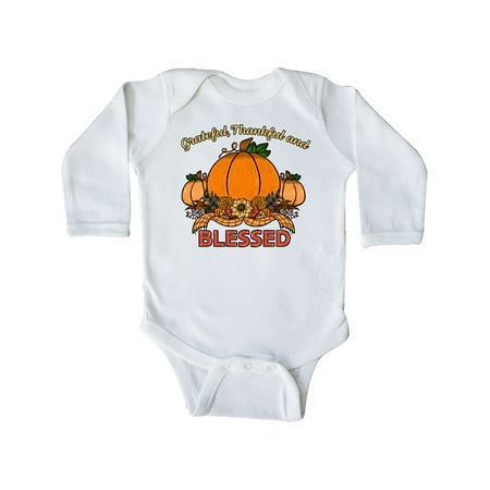 

Inktastic Thankful Grateful and Blessed Pumpkins and Sunflower Gift Baby Boy or Baby Girl Long Sleeve Bodysuit