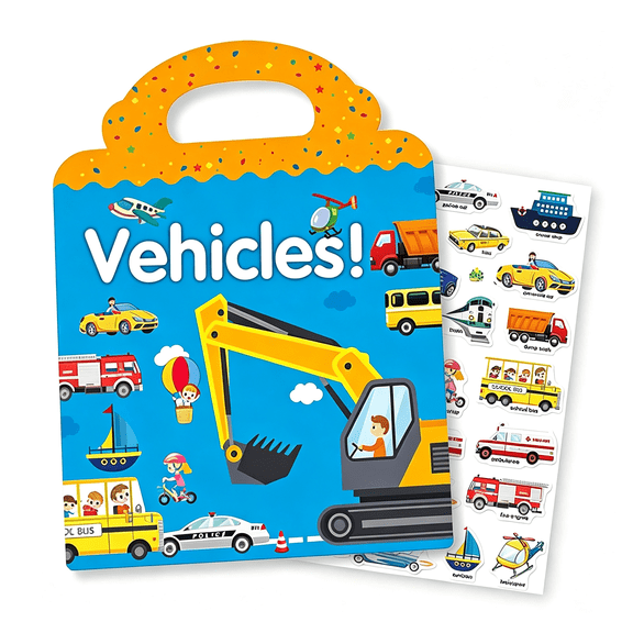 CCOCC Reusable Sticker Book for Kids,Vehicles Truck Stickers Educational Learning Toys Travel Stickers Activity Books for Toddler Girls Boys Age 3 Birthday Gifts